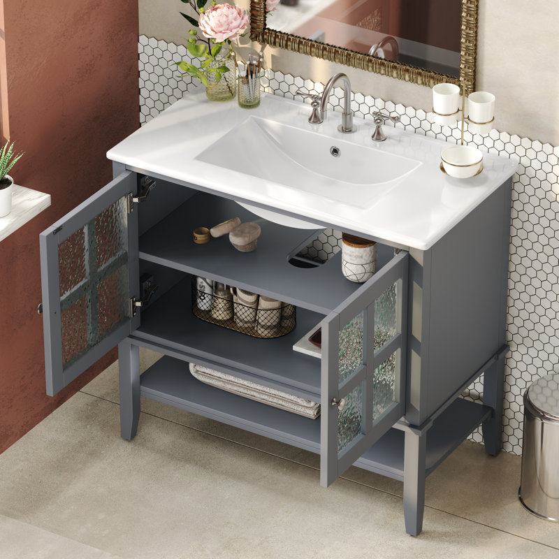 Meuble-lavabo 36 po avec lavabo en céramique, Gris