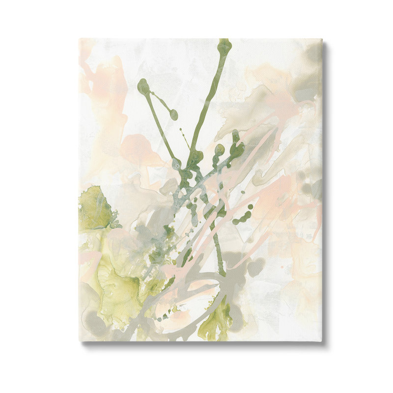 "Green Abstract Splatter" par June Erica Vess sur toile, H 24 po x l 30 po, Giclée encadrée noir minuit