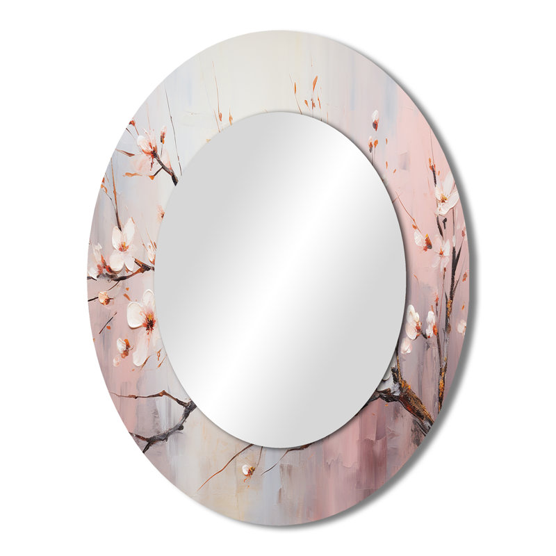 Miroir mural ovale rose et blanc, H 43 po x l 33 po