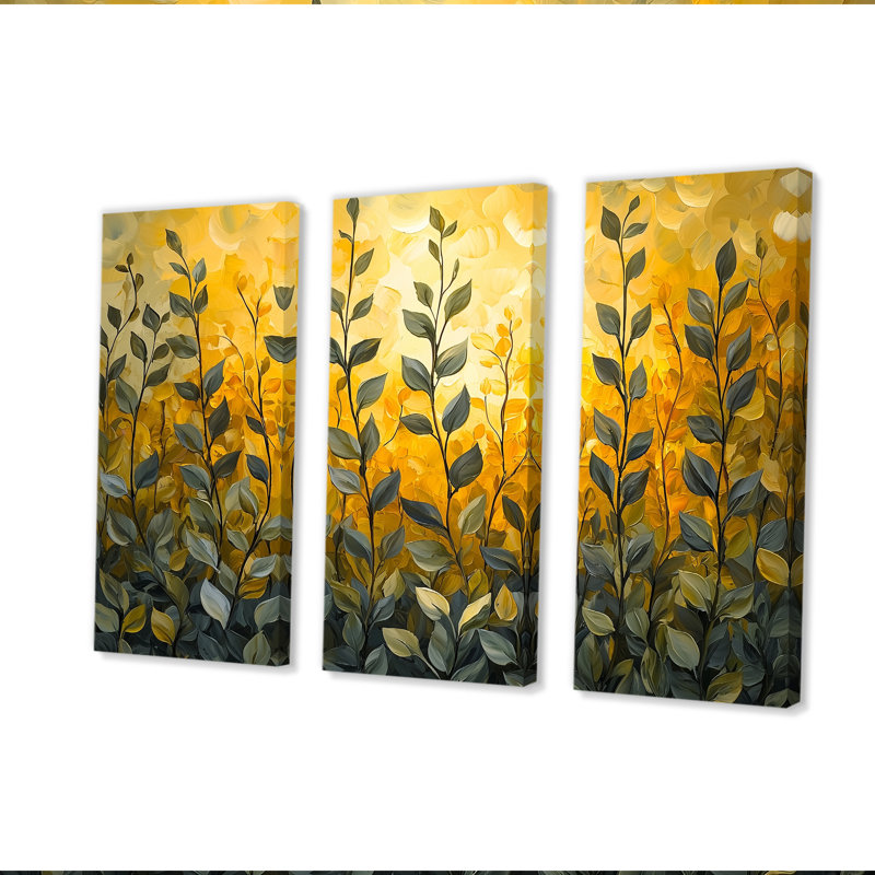 Green Thym Passage I - ensemble d'art mural herbes florales, H 28 po x l 36 po x P 1 po, Toile tendue