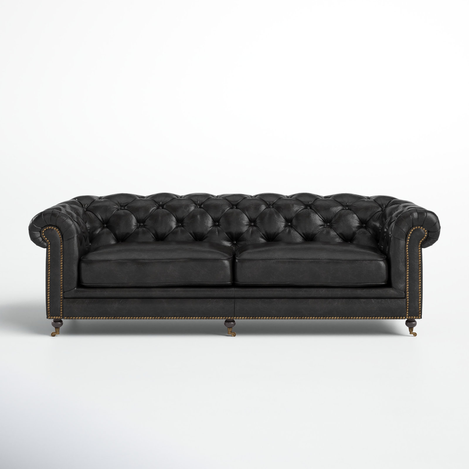 Idalia 87" Genuine Leather Sofa, Black Genuine Leather