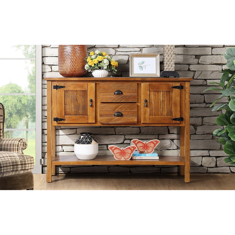 Console en bois massif, 48 po, polyvalente, pour le salon - Buffet brun 48 po avec 2 tiroirs et armoires, zones d'apparence élégante