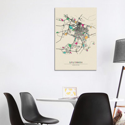 «Savannah, Georgia Map» par Ayse Deniz Akerman - impression sur toile tendue