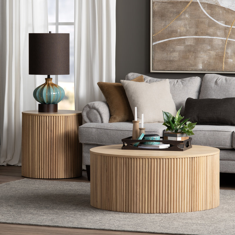 Table basse ronde en bois massif brun