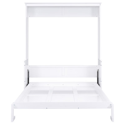 Queen Size Bed With Shelf, White - Improves Bedroom Storage And Function Practical Functional Convenient Shelf