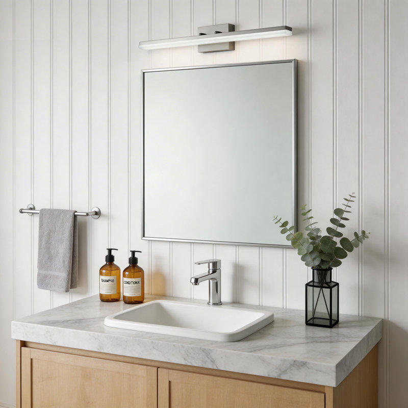 Barre d'éclairage de salle de bain 1 lumière DEL Alfonza, Nickel brossé, Blanc froid 5000K, L 36,61 po