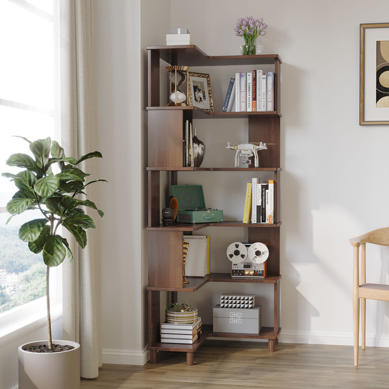 Cuadra Solid Wood Corner Bookshelf Storage Display Shelf Corner Bookcase