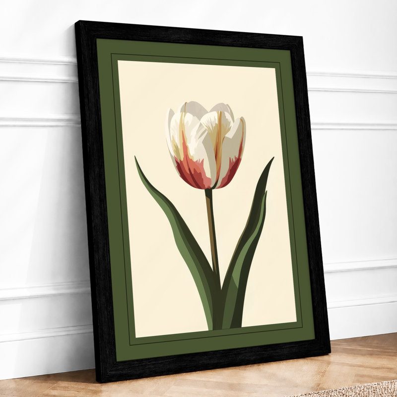 Single Tulip Study Botanical - Framed Print, Black, A3 - 42.0 x 29.7 cm