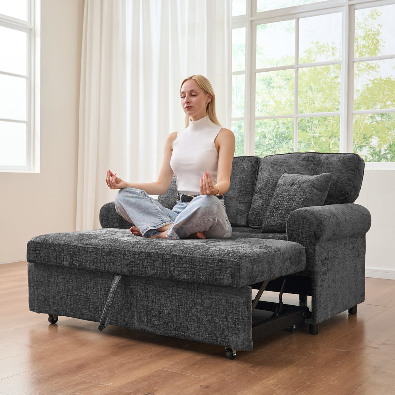 Chenille Chaise Lounge Sofa Bed With Removable Cushion, Gray