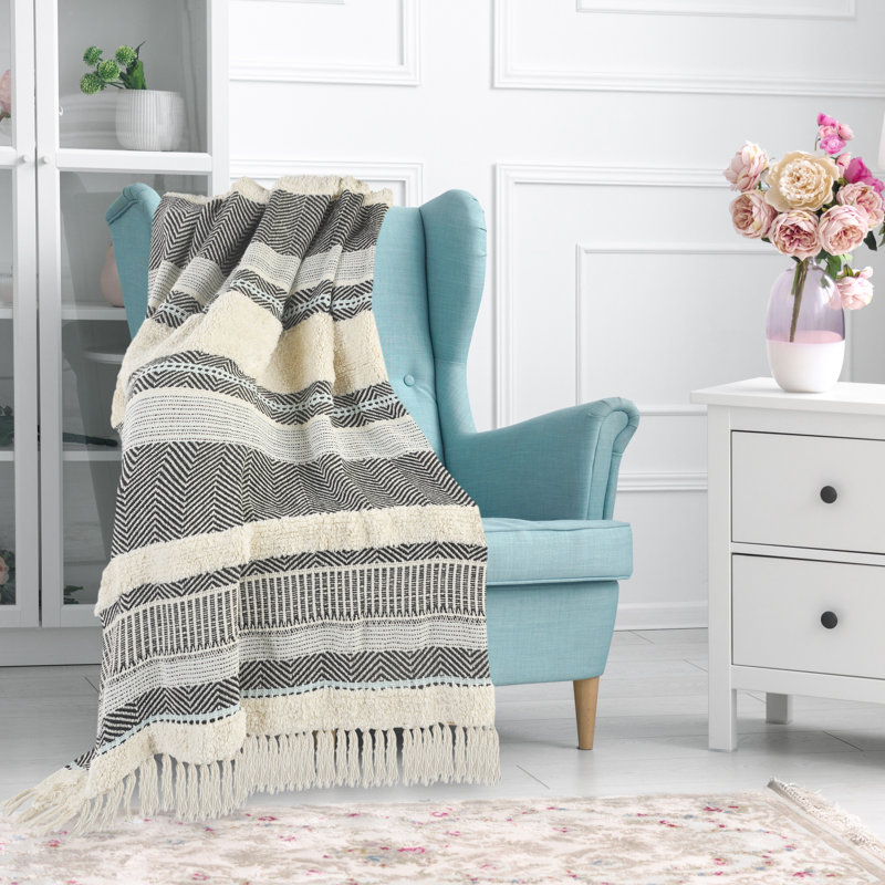 Organic Cotton Herringbone Striped Throw Blanket, 50" x 60", Multi