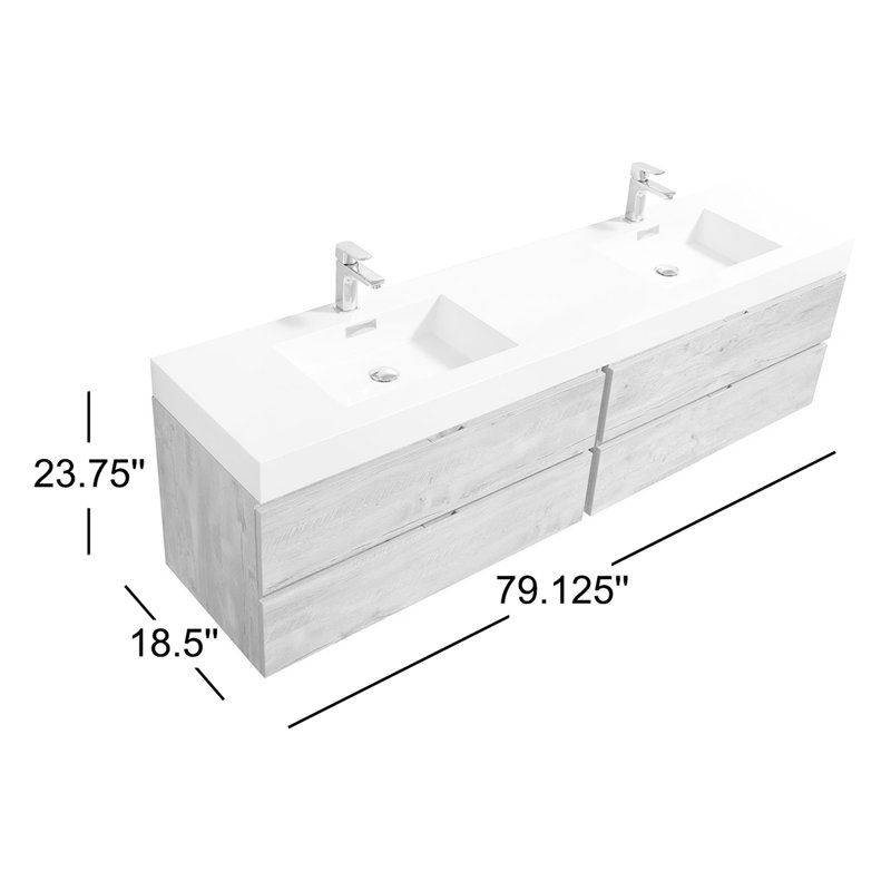 Ensemble de meuble-lavabo double 80 po Royka, Blanc brillant