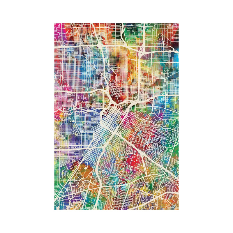 Houston Texas City Street Map I by Michael Tompsett - 1 Piece Wrapped Canvas Wall Art, 30.48 cm H x 45.72 cm W