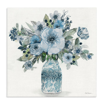 Toile pastel à motif de bouquet botanique bleu, design par Carol Robinson