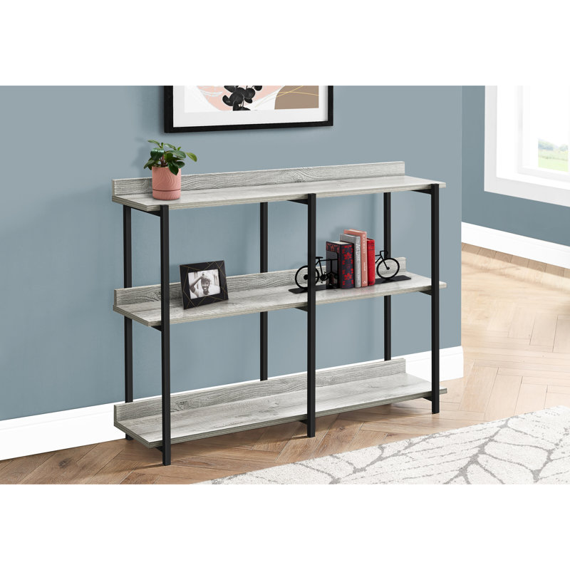 Console étroite avec 3 rangements gris et noir, parfaite pour le salon