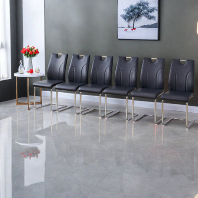 Ensemble de 6 chaises en polyuréthane avec design ergonomique et pieds en métal argenté