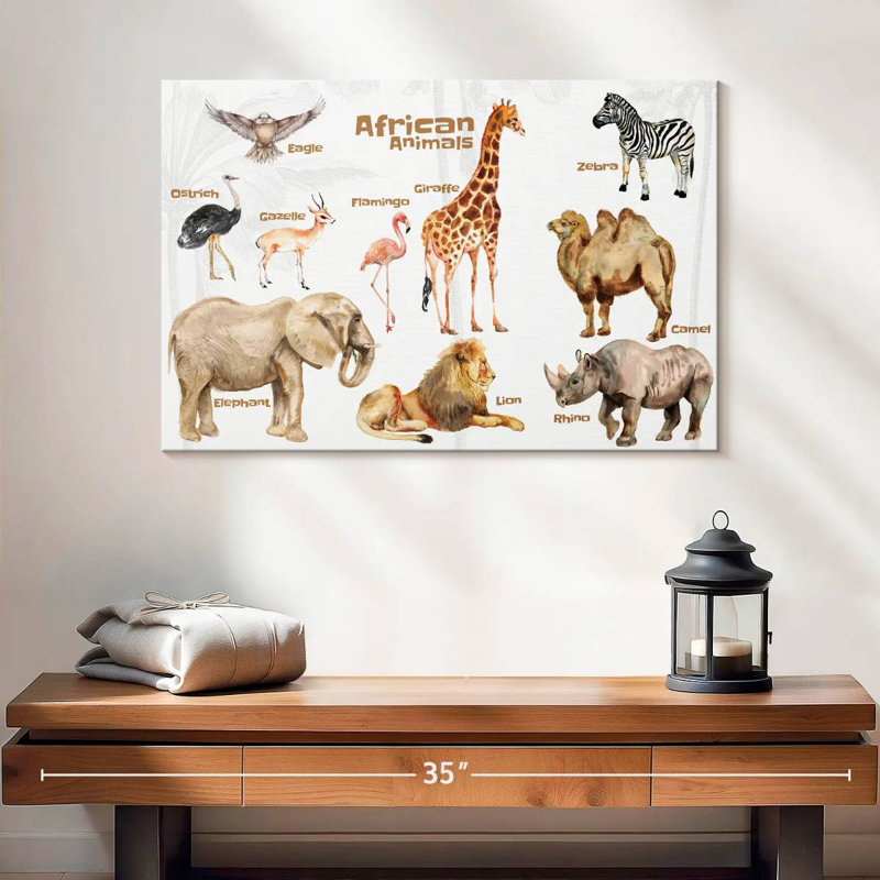 Tableau des animaux d'Afrique Brampt, H 16 po x l 24 po