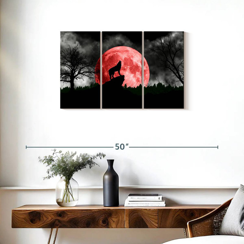 Loup et lune, H 20 po x l 33 po