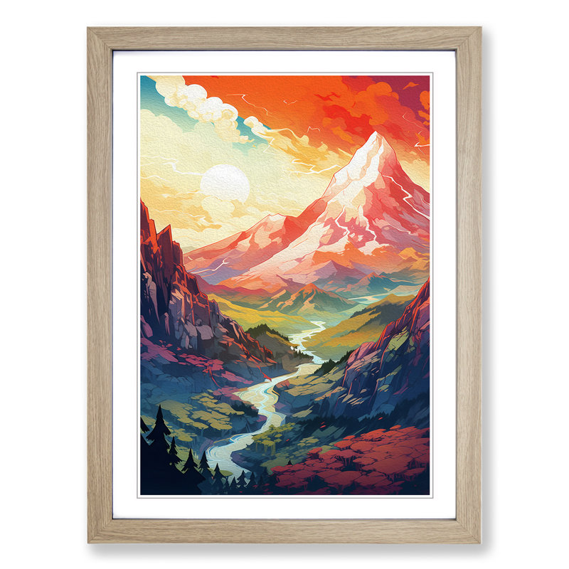 Japanese Mountains Futurism No.2 - Framed Print, Oak , 34cm H x 25cm W x 2cm D