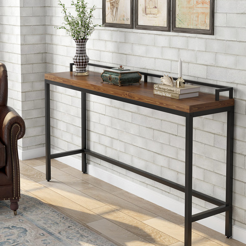 70.9 Inch Extra Long Console Table Behind Sofa Couch, Black, Brown