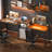 Rectangle Double Computer Desk with LED Strip and Power Outlet-1706814968