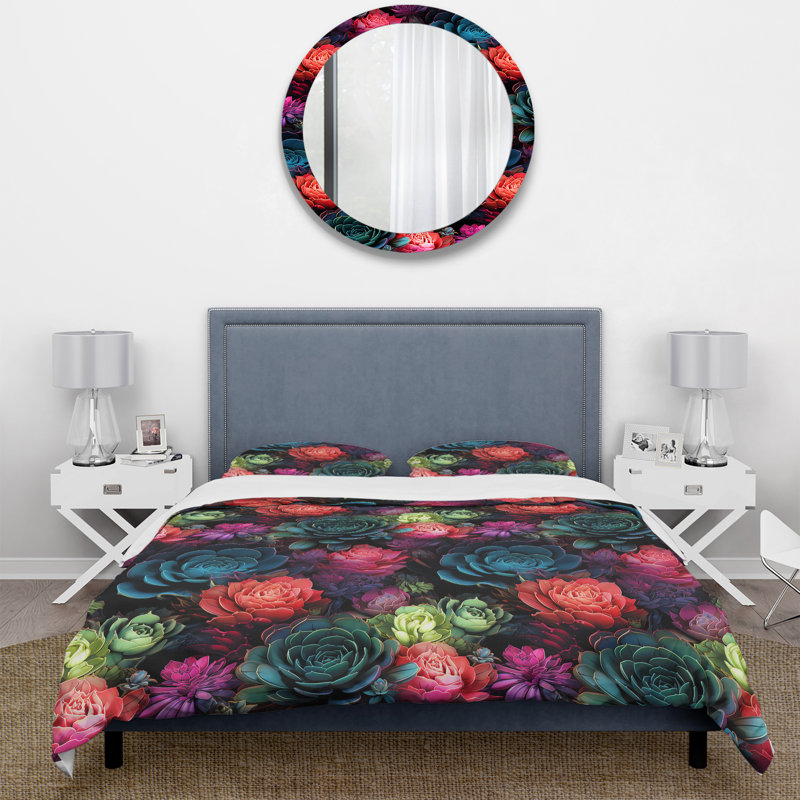 Neon Succulents Botanical Pattern - Ensemble de housse de couette botanique