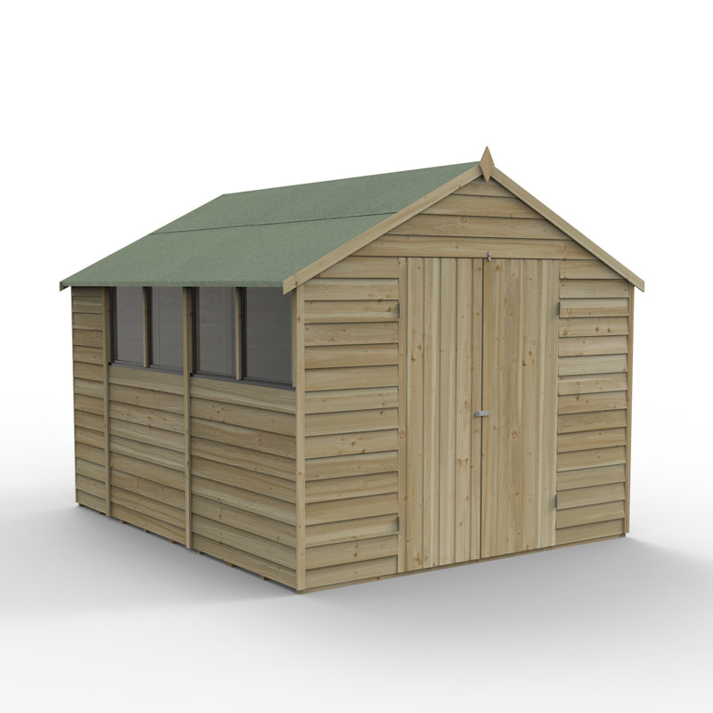 Overlap Pressure Treated 10 x 8 Apex Shed - Double Door, No Windows, No