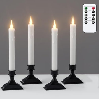 Bougies de fenêtre à piles avec minuterie, chandelles sans flamme, télécommande pour chandelles de fenêtre à DEL noires, paquet de 4 chandelles sans flamme avec ventouses pour décorations de Noël d'Halloween