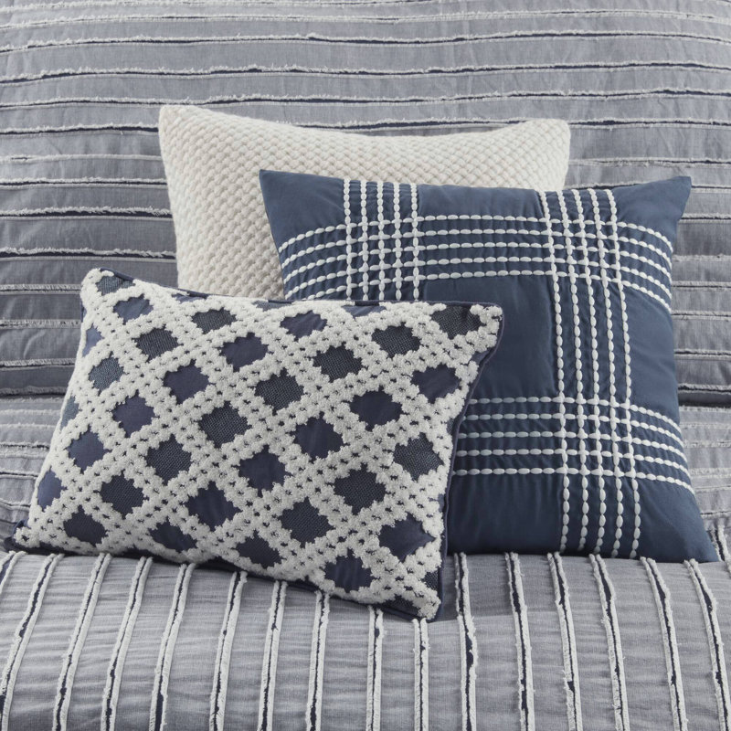 Ensemble d'édredon surdimensionné 100% jacquard Essence, Édredon très grand + 5 taies décoratives + 3 co, Bleu