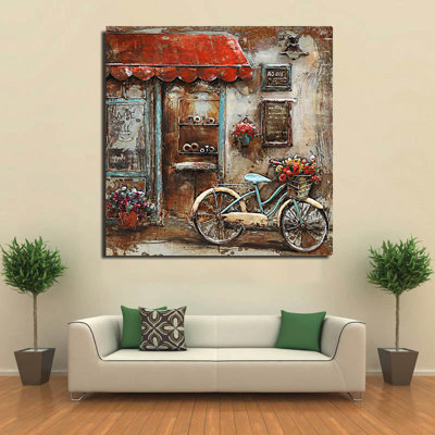 «French European Café Scene», peinture sur toile en métal 3D