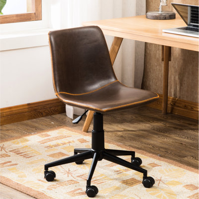 Antique Brown Desk Chair With 360 Swivel And Air Lift - Faux Leather Upholstery, Comfortable, Matte Black Steel Frame For Work Comfortable Seat,