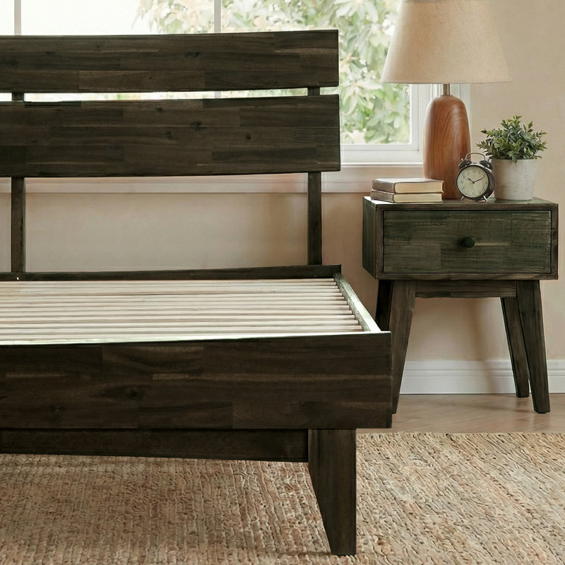 Acacia Aurora Premium Solid Wood Platform Bed Frame and High Headboard, Queen Bed Frame with Headboard Included, Mid Century Modern Bed Frame