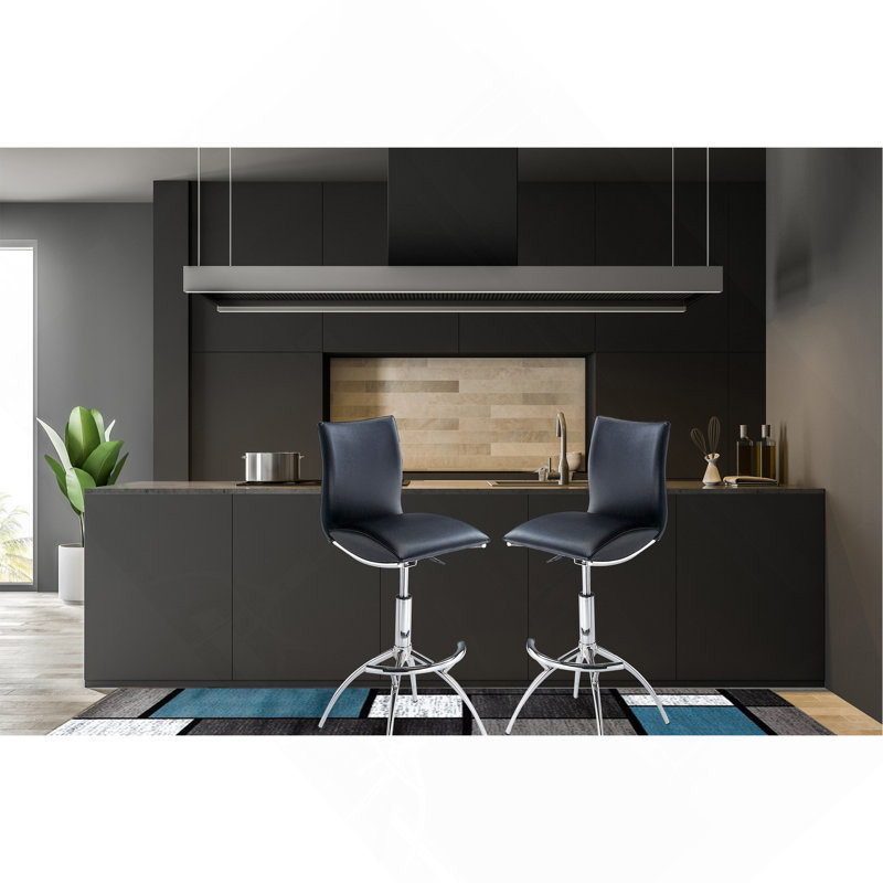 Modern Barstool Leatherette/Chrome Adjustable Height In Black Color, Black