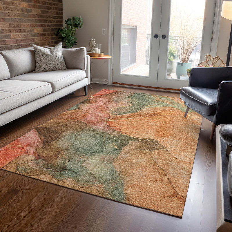 Machine Washable Indoor/Outdoor Xhevrie Coral Rug, Rectangle 5' x 7'6"