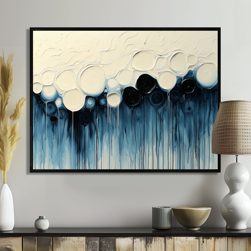 Whisnant Drip Peinture Aqua, Noir, H 24 po x l 32 po, Picture Framed
