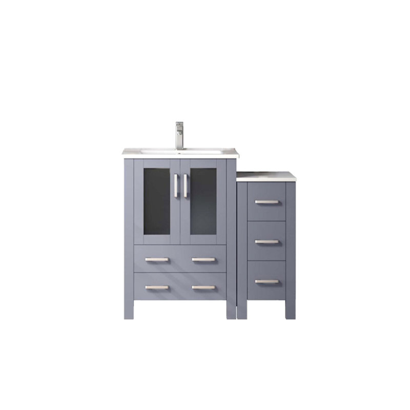 36 po L x P 18,25 gris foncé avec meuble-lavabo, comptoir et robinet en céramique blanche