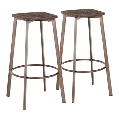 Tabouret de bar carré Clara en métal antique et espresso