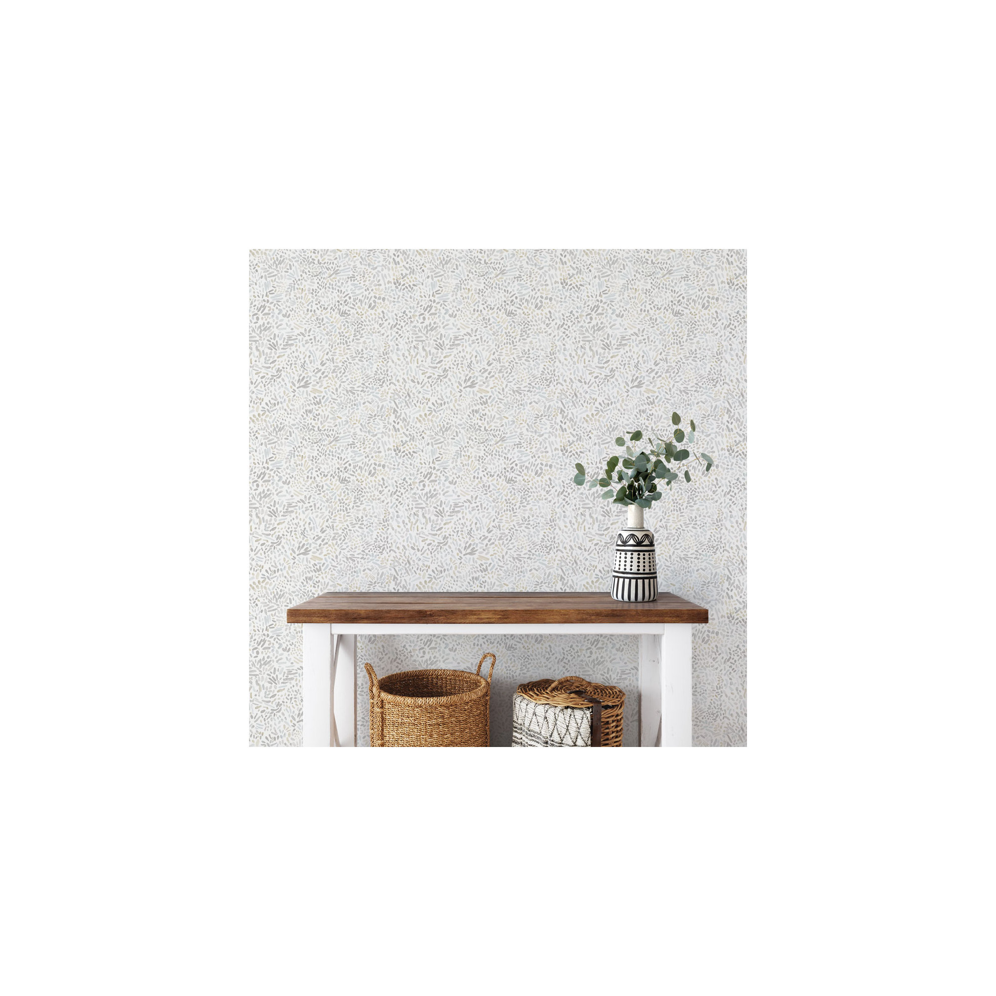 Brushstroke Garden Peel and Stick Wallpaper, Stone Gray