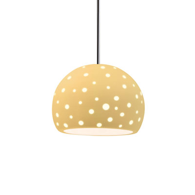 Perforated Globe 1-Light Pendant - Muted Yellow - Polished Chrome - 10"W x 7.75"H - Replaceable Bulb - Rigid Stem