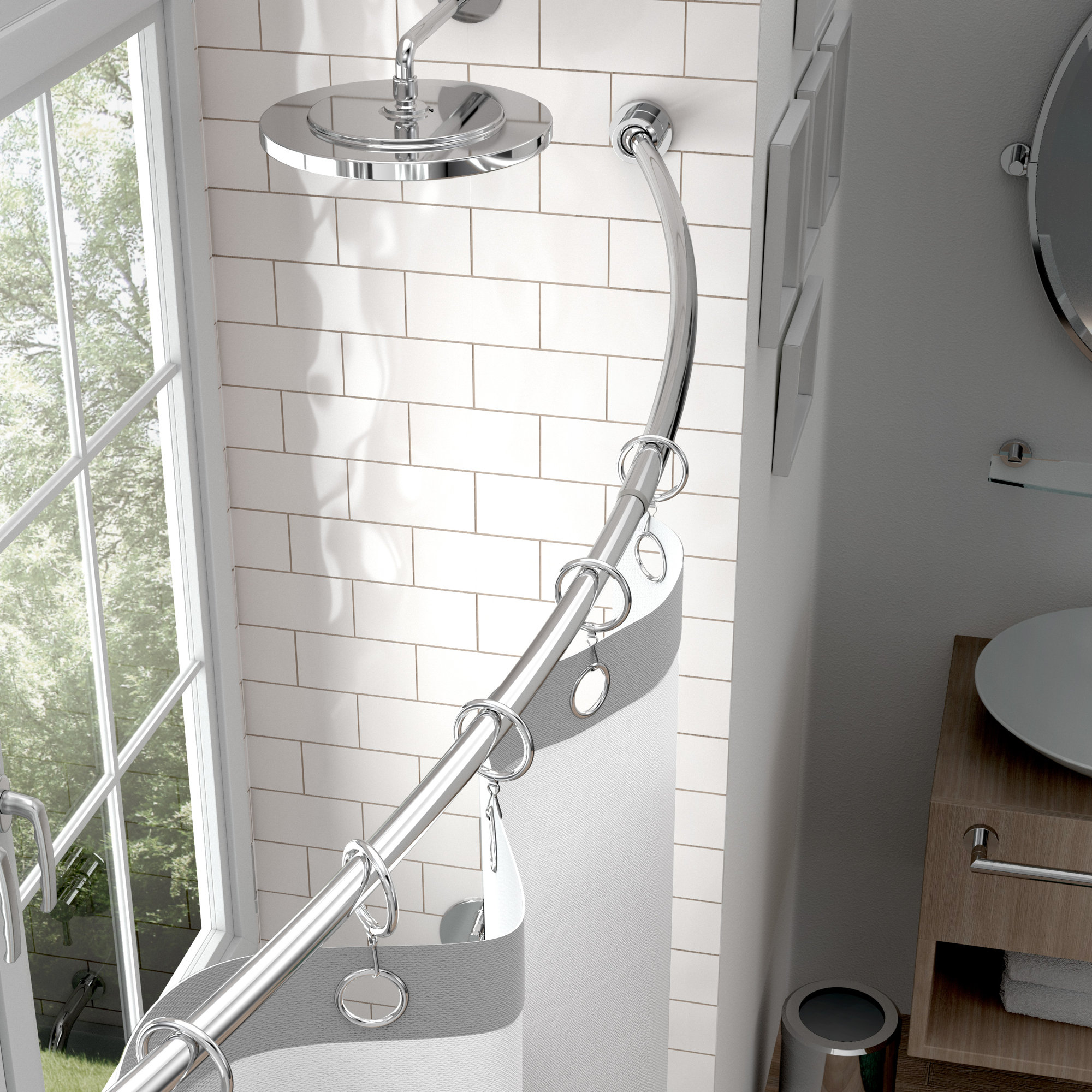 Minimalist 72" Adjustable Curved Fixed Shower Curtain Rod, Chrome