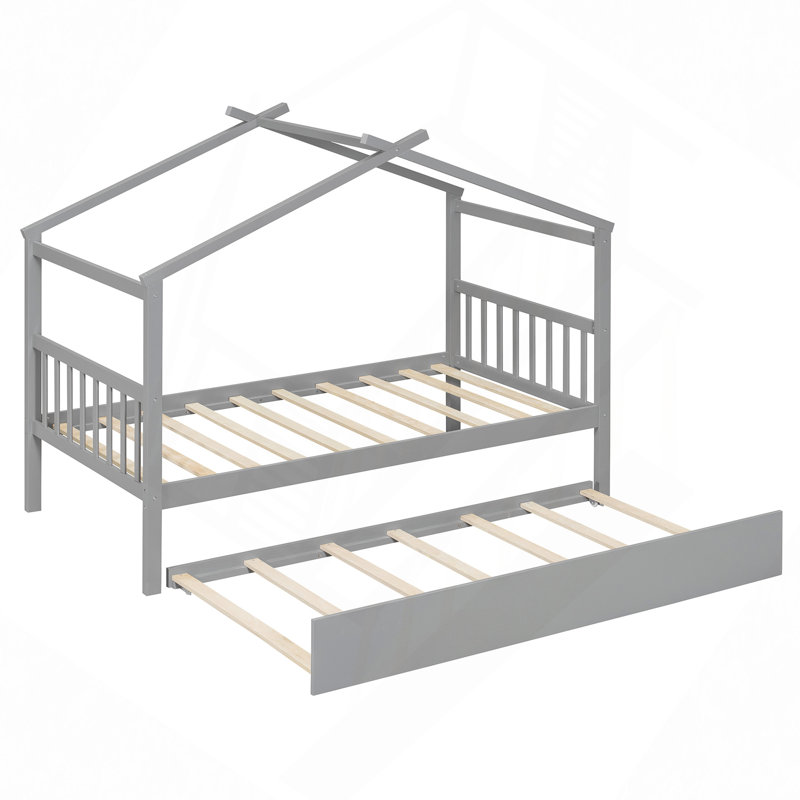 Lit en bois avec couchette, Gris, Simple
