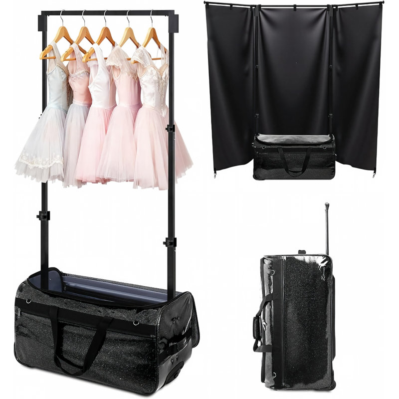 Dance Bag with Garment Rack and Curtain, 29" Rolling Dance Competition Duffle Bag with Garment Rack | Portable Dance Changing Room Suitcase for Dancers Athlete Livestreamer Cheerleaders