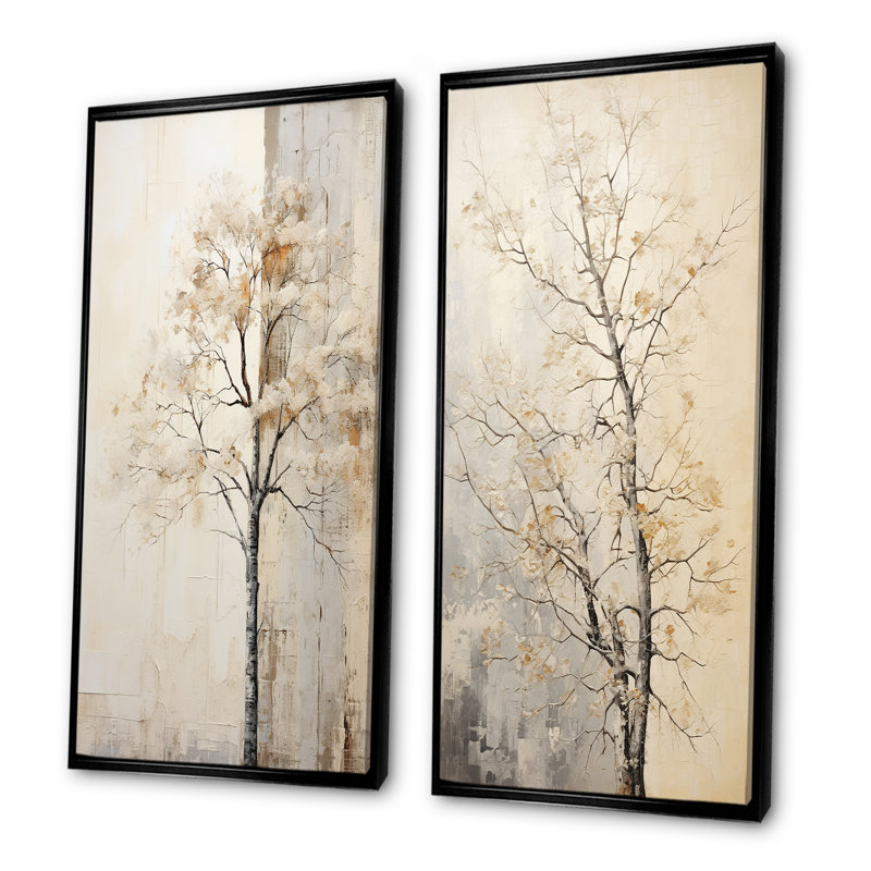 «Beige Trees Oak Solitude», ensemble de 2 impressions sur toile de chêne, H 28 po x l 25 po, Cadre flottant noir