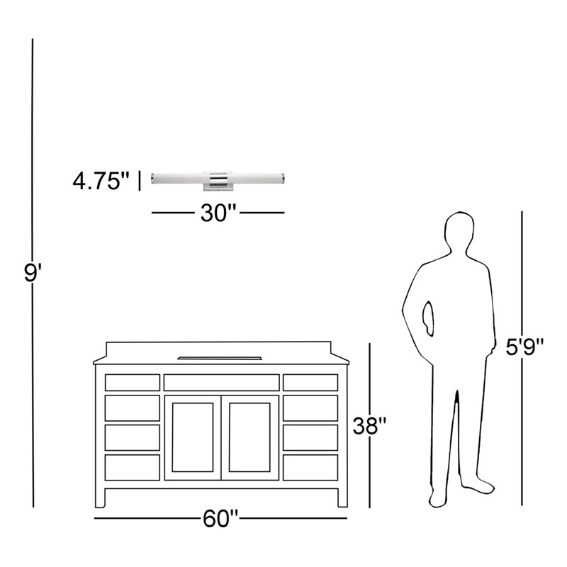 Arjit 2 - Light Dimmable LED Bath Bar, Polished Chrome