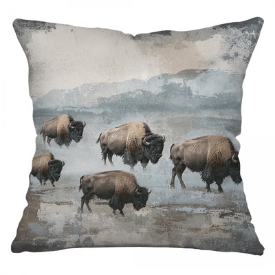Coussin Bison, sergé de coton animal