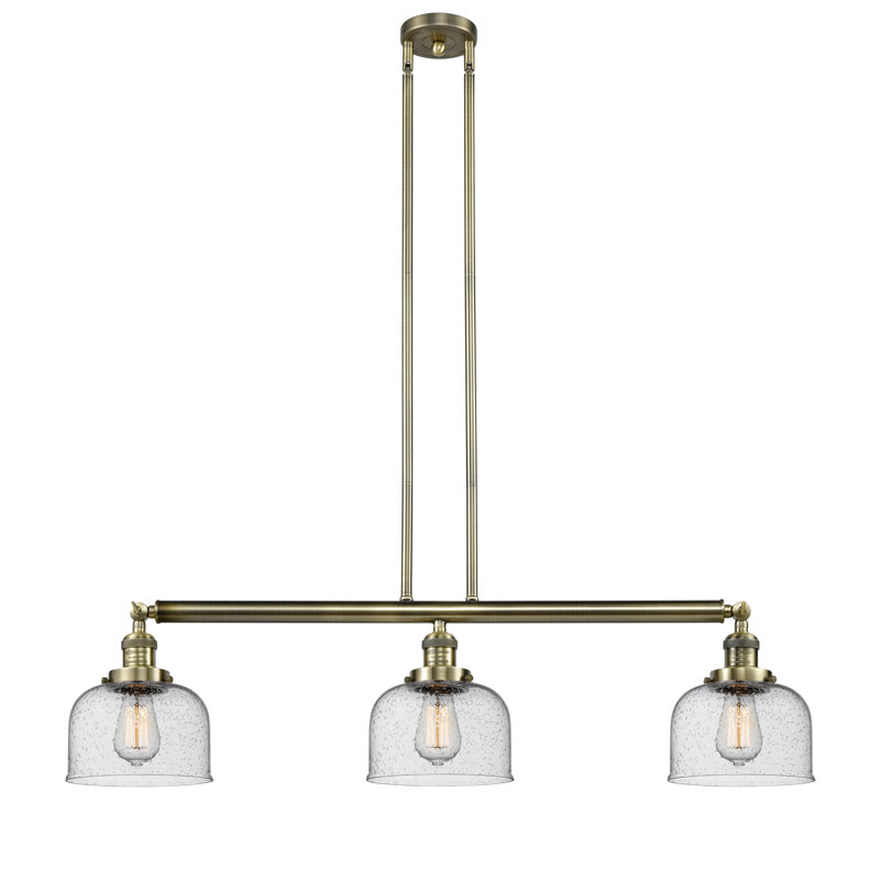 Bell - Luminaire suspendu pour îlot de cuisine 3 lumières 41 ", Laiton antique, Grainé, DEL
