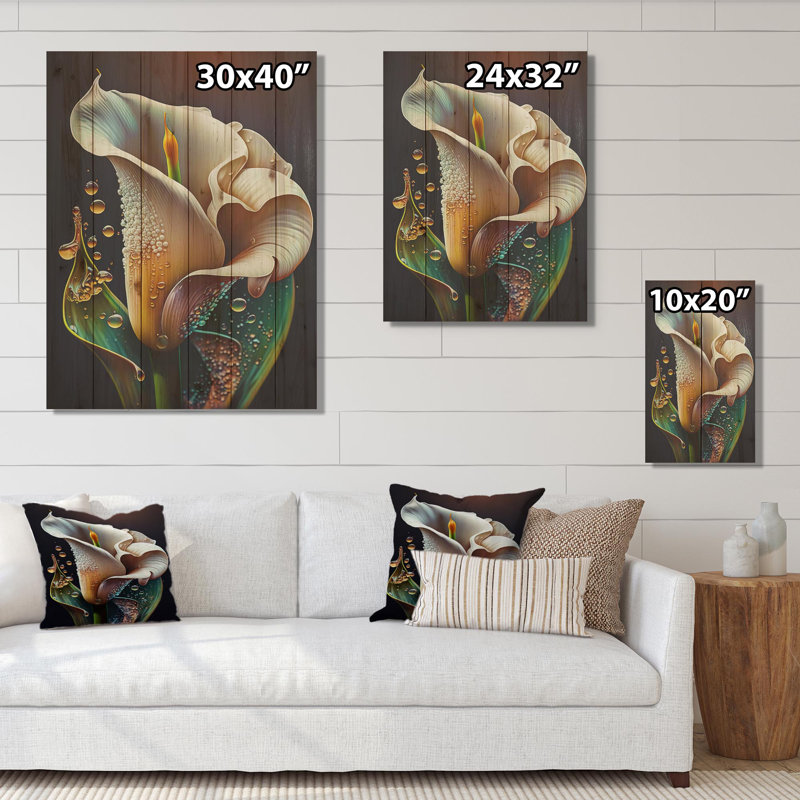 Calla lys II - impression sur bois sans cadre, H 40 po x l 30 po x P 1,5 po
