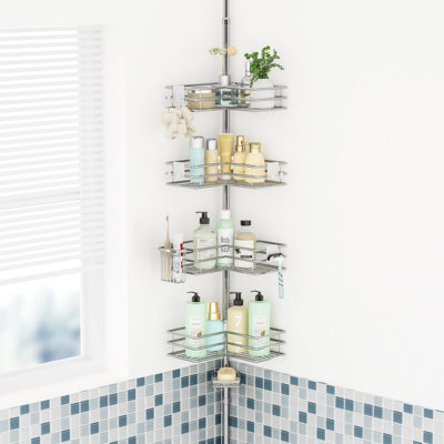 Adjustable Corner Shower Caddy Organizer With 4-Tier Shelves, Soap & Toothbrush Holder, And Rustproof Stainless Steel Construction For Bathroom Storage