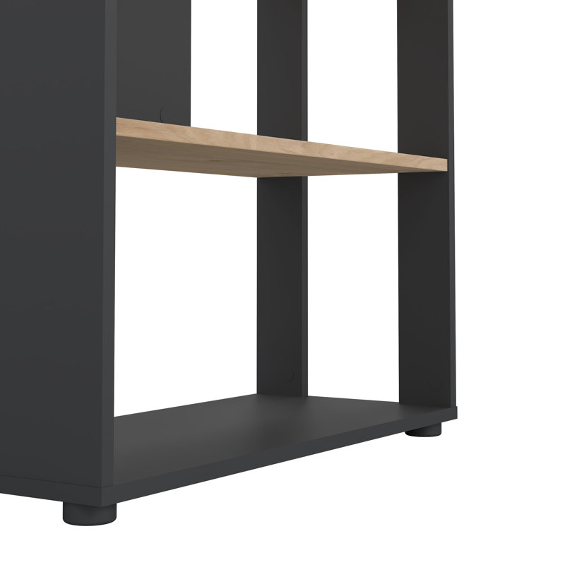 Embrie 31.34" W x 80.59" H 5 Shelf Bookcase Room Divider, Gray/Beige