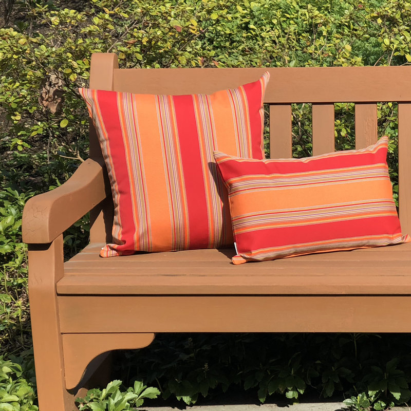 Sunbrella Fabric Bravada Salsa Red Orange Striped Indoor Outdoor Patio Garden Polyester Filled Square Throw Pillow