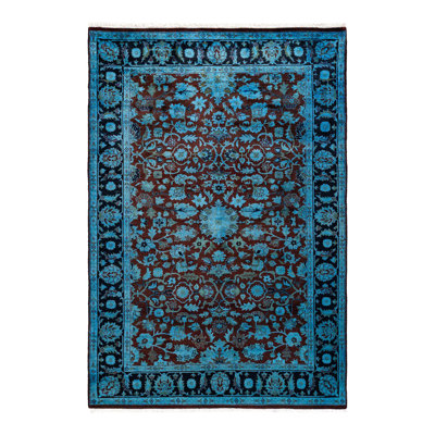 Tapis bleu noué à la main de conception unique Chimel